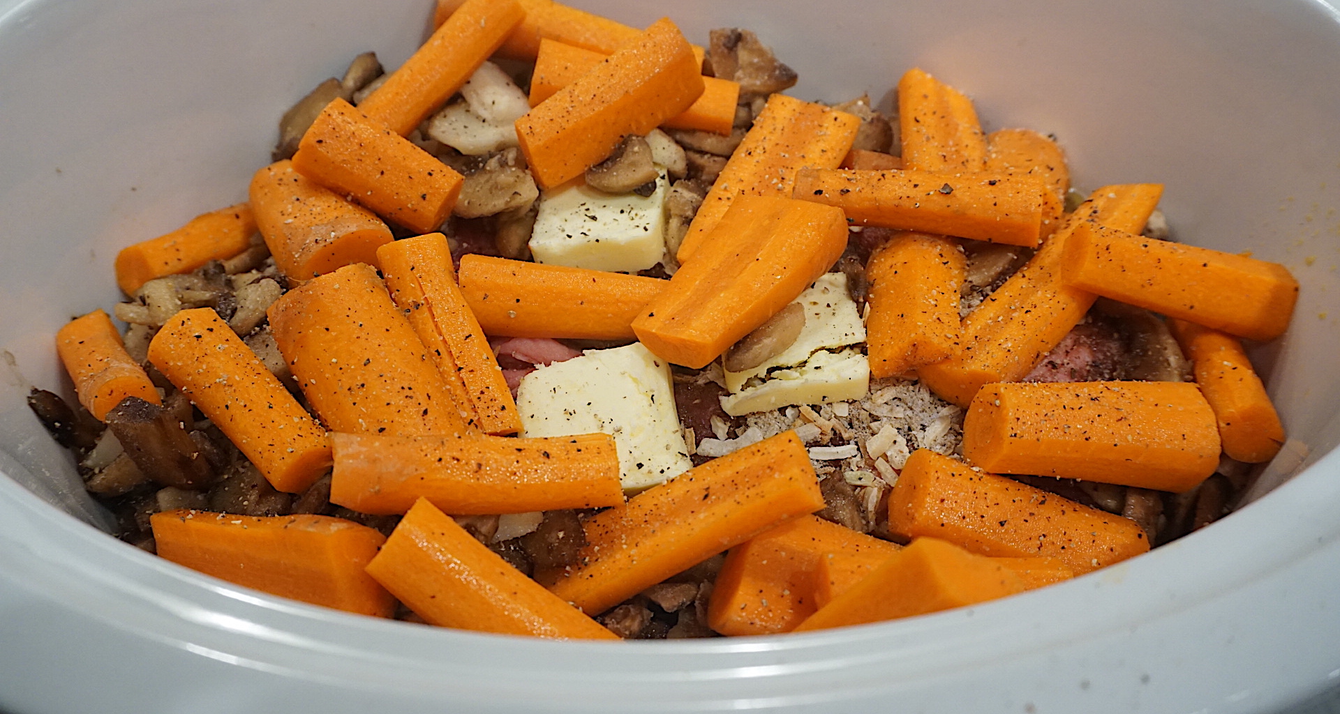 Assembled French Onion Pot Roast with Carrots and Mushrooms